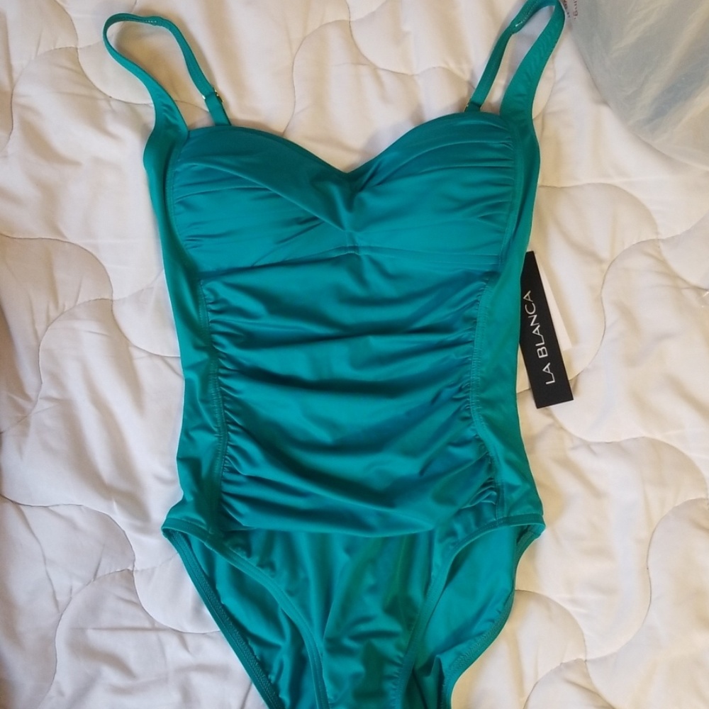 La Blanca sea glass green one piece bathing suit 6